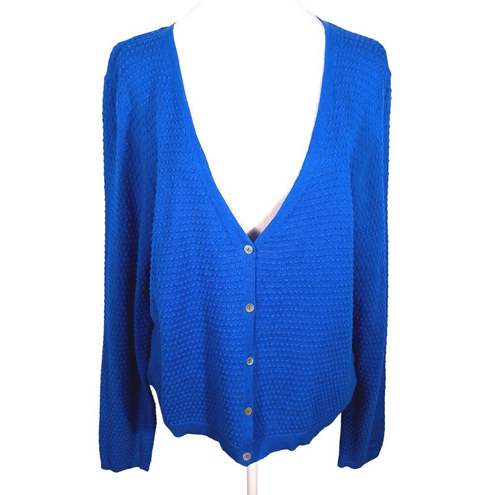 Draper James RSVP Royal Blue Textured Dot Lt. Wt., Cardigan Sweater - Size Large